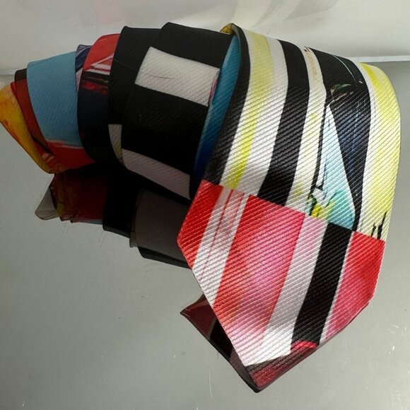 Modernist Striped Tie Retro Abstract Menswear Tie Necktie Mid Century Painting - Picture 6 of 7